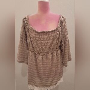 Maurices Brown Striped Top with Lace Trim